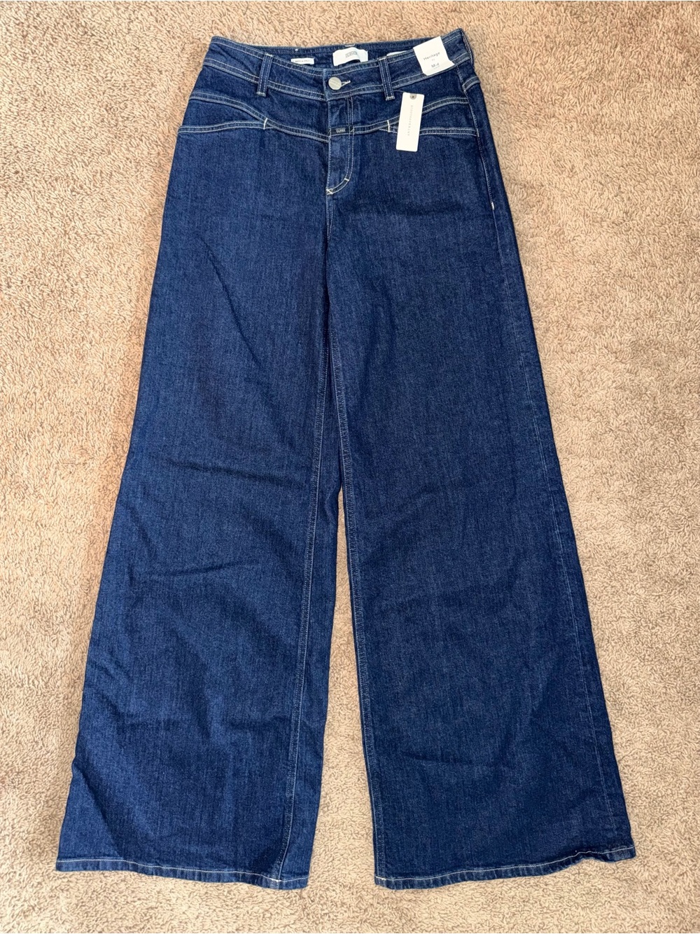 CLOSED DENIM Wide-Leg Mid-Rise Jeans in Deep Blue size 28 NWT